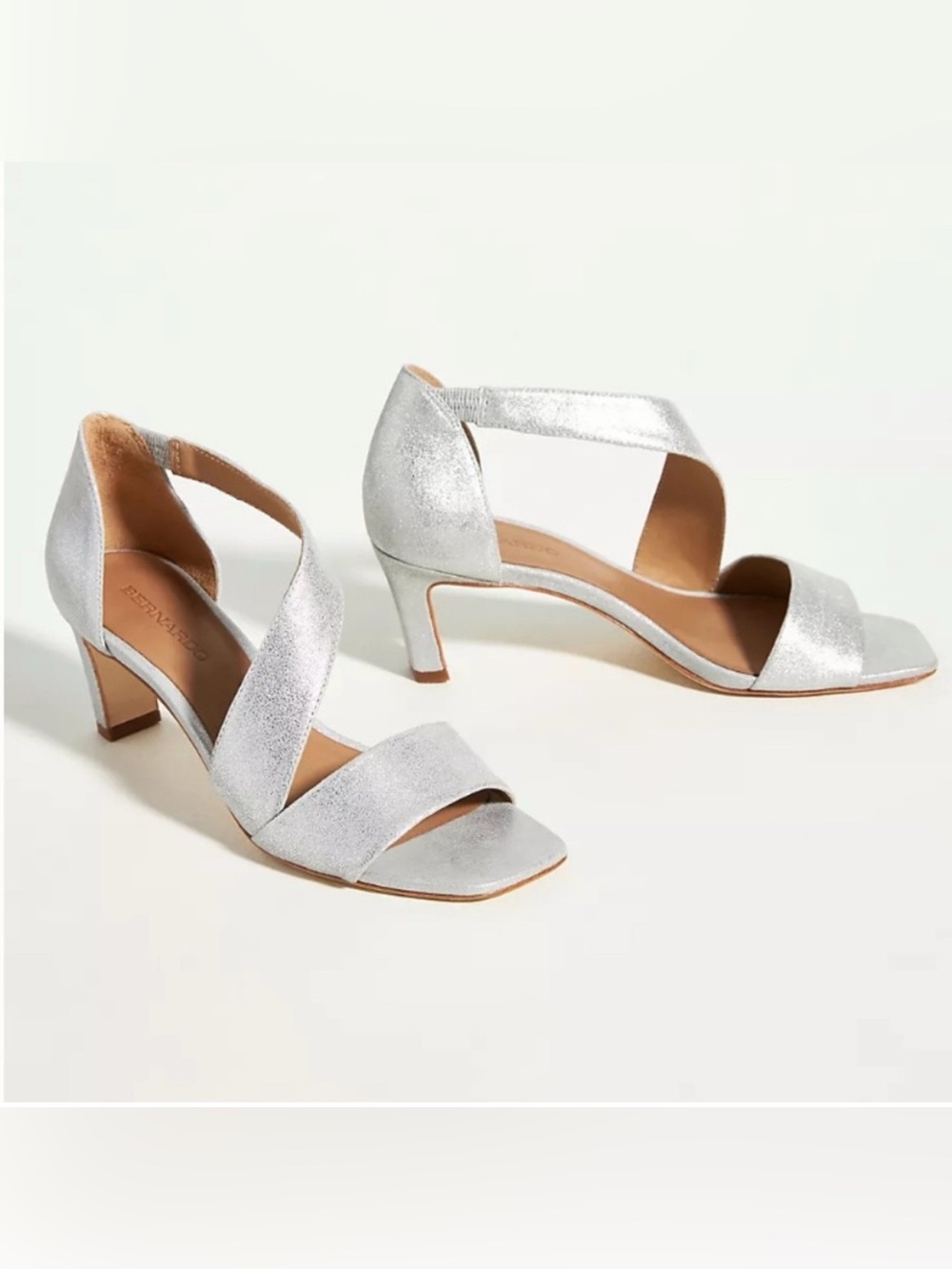 NEW ANTHROPOLOGIE Bernardo Camille Heels in Silver Leather Size 10